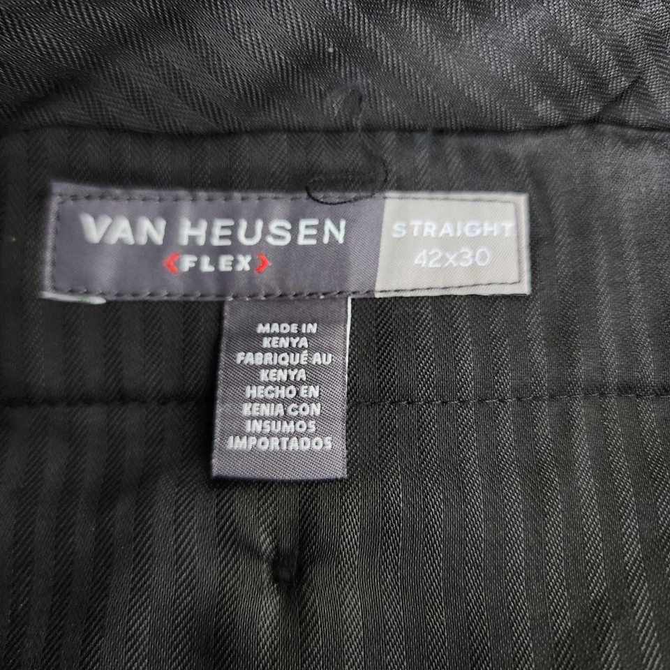 Van Heusen Flex Waistband Dress Pants Mens 42x30 Black Straight Fit Non-Iron - Image 2 of 4