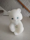 Fenton Glass Bear Hand Painted Satin Milk Glass Signed Floral figurine flowers