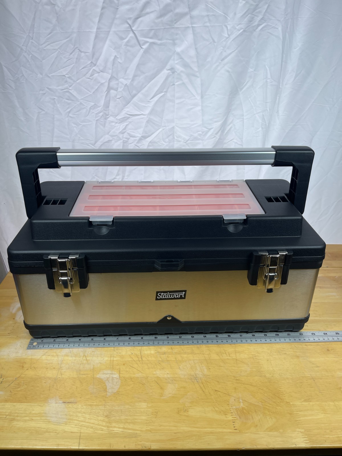 Stalwart Portable Tool Box Organizer Metal Latch Tray Storage Case Large