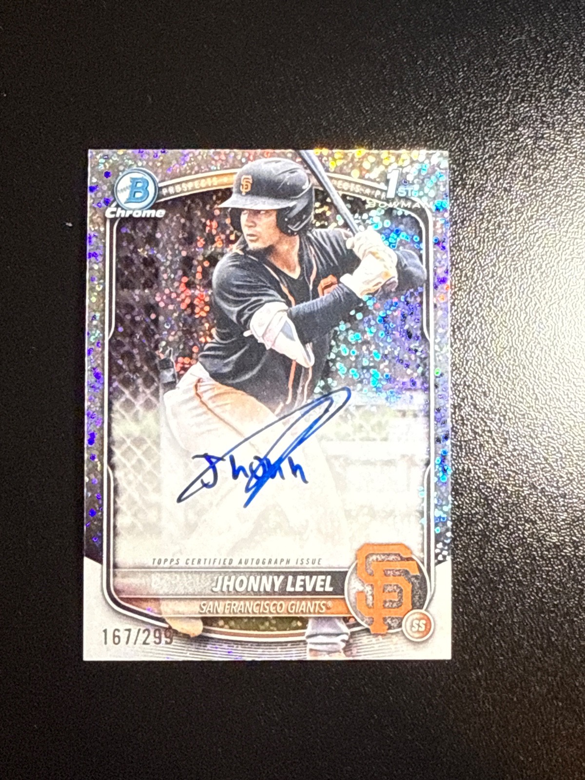2025 1st Bowman Chrome Speckle Auto 167/299 Jhonny Level bowman chrome auto