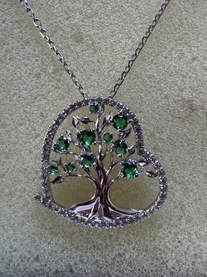 925 Sterling Silber grüner Lebensbaum Herz Anhänger Halskette Schmuck Geschenk