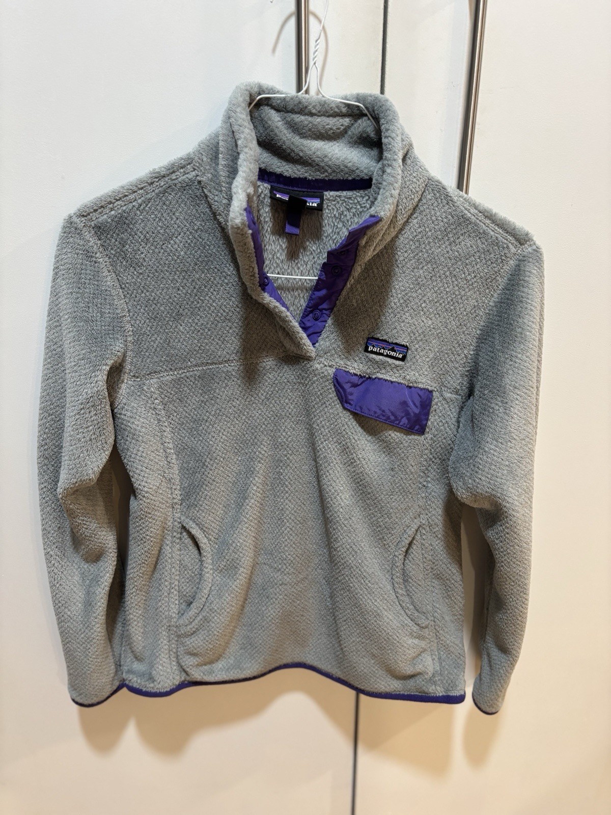 Patagonia Retool Snap-T Pullover Gray Purple Fleece Jacket Womens Size M