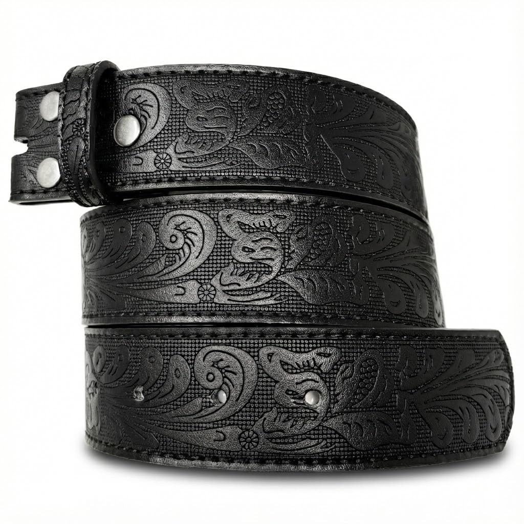 Leather Belt Strap with Embossed Western Scrollwork 1.5