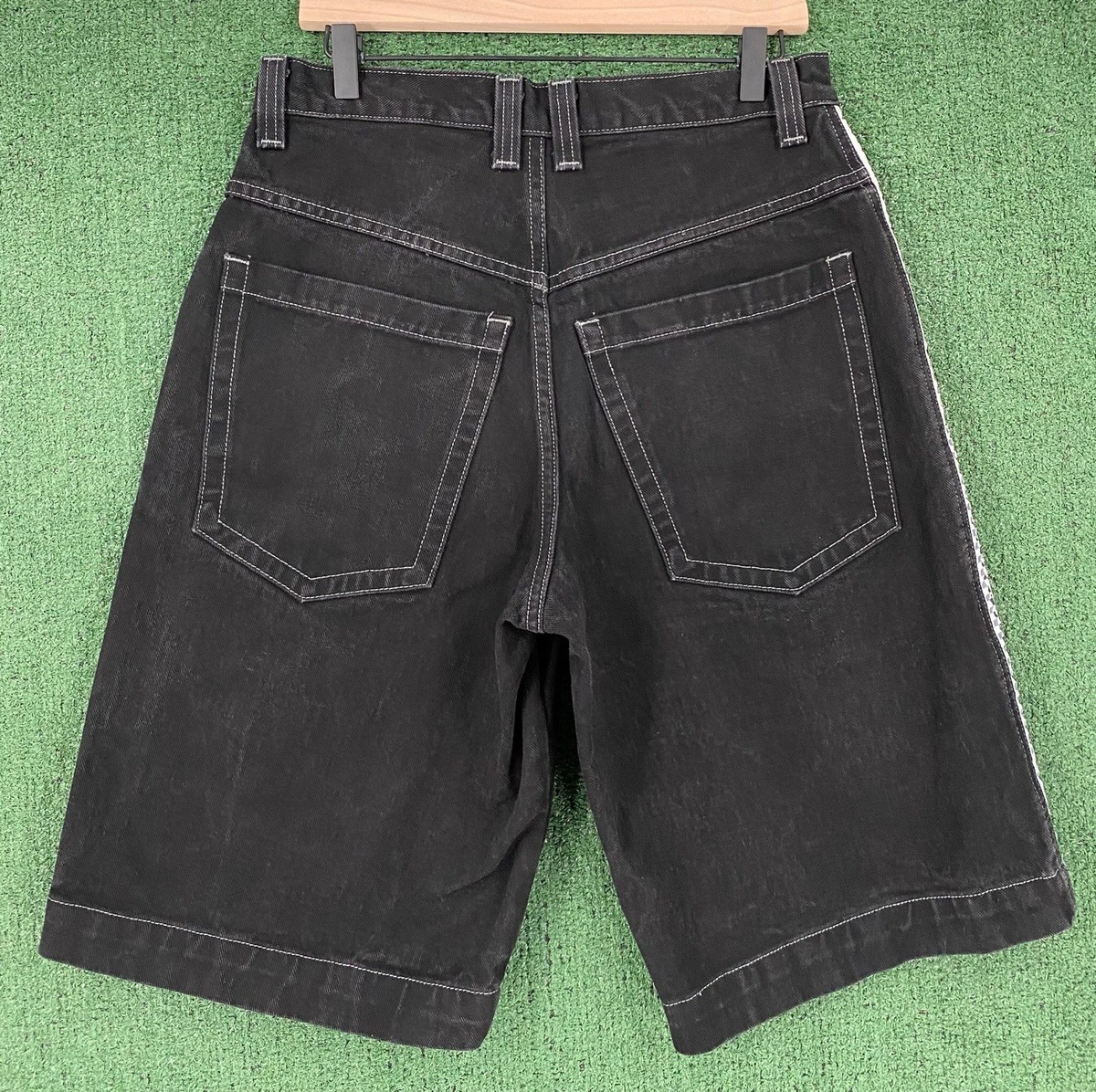 Rare VTG 90's Jnco Piranha Check Sides Black Jean Shorts Jorts