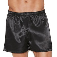 Black Satin Boxer Shorts Button Closure Unisex Sleep Men's Women's 2401 Large
