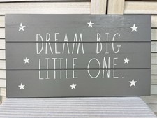 Rae Dunn Dream Big Little One Nursery Wood Wall Art Gray Hanging Picture NWT