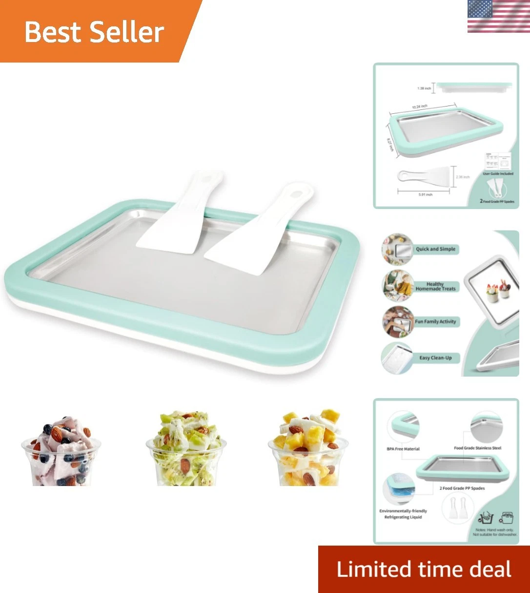 Rolled Ice Cream Maker, Instant Ice Cream Maker, Instant Gelato Pan/Roll, Hom...