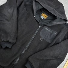 Eddie Bauer Vintage 80s Fleece Hoodie Mens XL Tall Black Full Zip made in USA