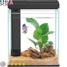 Small Fish Tank 2 Gallon Glass Aquarium Starter Kit W/ LED Filter  Light New