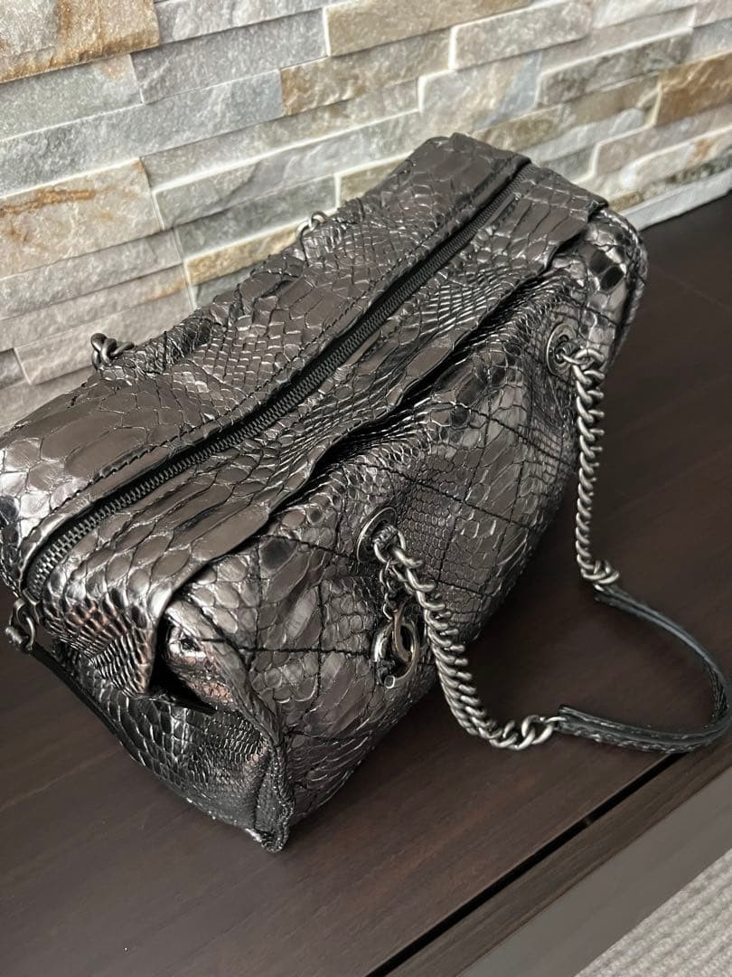 CHANEL Python Chain Boston Bag Silver Hardware La… - image 20