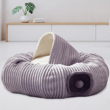 Cat Tunnel Bed for Indoor Cats - Cute Cat Donut Tunnel w Washable Circle Cushion
