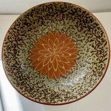 MCM Vtg Japanese Mino Pottery Bowl Lotus Flower with Textured Glaze (LAVA Style)