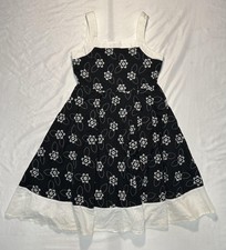 Candie's Dress Junior 10 Black White Floral Embroidered A-Line Sundress 4124TRIK