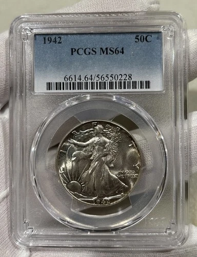 GRADED 1942 Walking Liberty Half Dollar PCGS MS64 Silver American Coin