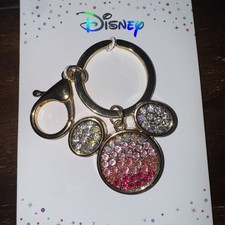 NEW Disney Mouse NO BOW  PINK Rhinestone Bling bag Charm/Keychain Gold Trim