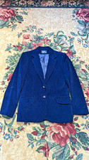 Vtg Blue 100 Cotton Corduroy Two-Button Blazer, Lined Notch Lapel M