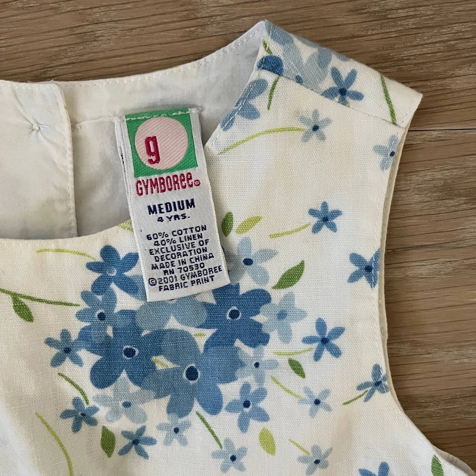 Vestido Gymboree Vintage Floral Mezcla de Lino Azul Pascua Blanco talla 4 Foto 3 de 3