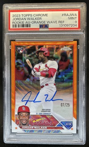 2023 Topps Chrome Jordan Walker Rookie Auto RC Orange Wave Refractor #/25 PSA 9