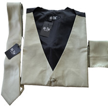 Hi-Tie Men's Silk Suit Vest w/tie, pocket square, sage green size L, adjustable