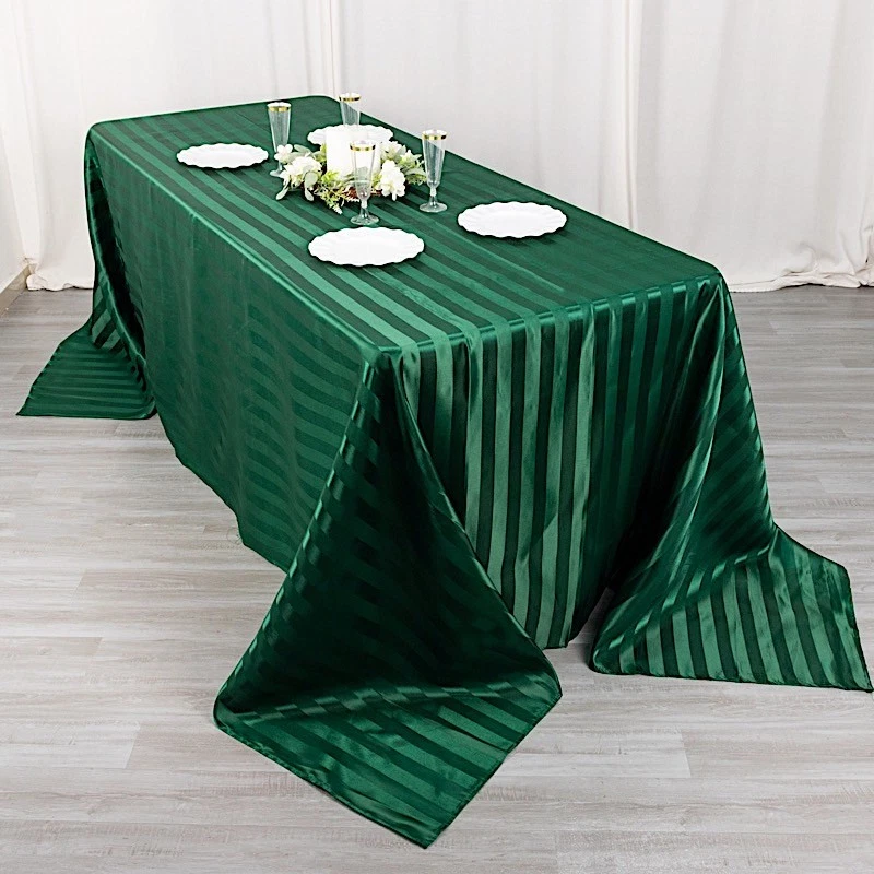90"x132" HUNTER GREEN Stripes Satin Rectangular TABLECLOTH Table Linen Party - Image 2 of 4