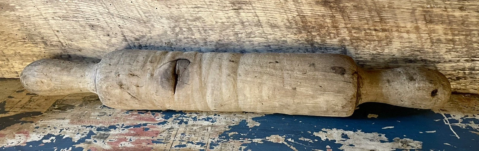 Large 19.5” Antique Primitive Hand Carved One Piece Rolling Pin