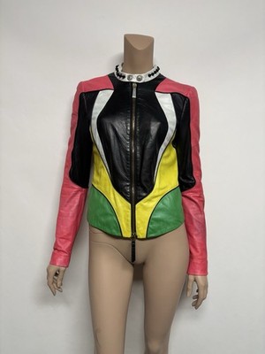 Vtg Roberto Cavalli Just Cavalli Multicolor Leather Jacket 42 M
