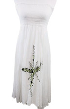 Advance Apparels Womens Dress White Smocked Maxi Bohemian Strapless Embroidered