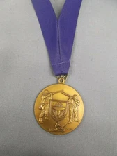 gold 2" diameter hunter frontiersman medal blue neck drape