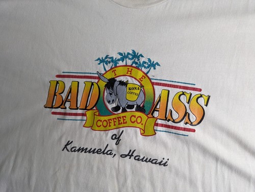 Vtg The Bad Ass Coffee Co. Of Hawaii Hanes Beefy T-Shirt White Men's Size 2XL - Picture 3 of 5