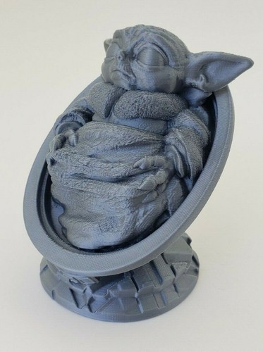 Figura de busto de cuna Baby Yoda impresa en 3D de plástico plateado PLA - Imagen 3 de 9