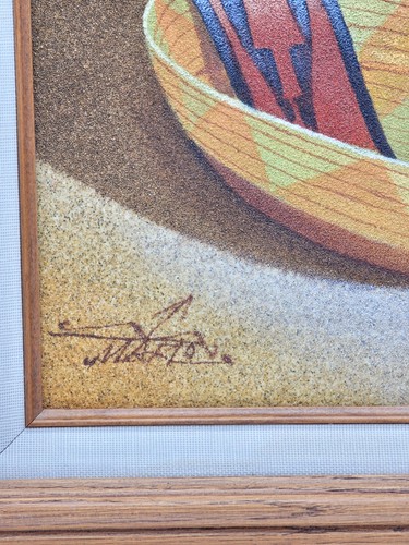 Vintage Myung Mario Jung Native American Southwest Sand Painting on Canvas ~Sign - Picture 5 of 6