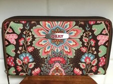 Portafoglio donna Oilily organizer pochette boho floreale zip intorno Lg 5x9 marrone multi