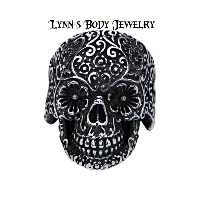 Skull * Flower Eye * Gothic 316L Stainless Steel Ring - Image 2 of 3