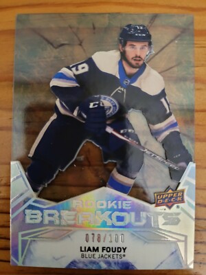 2020-2021 Upper Deck Rookie Breakouts Clear Cut Liam Foudy #'d/100 Blue Jackets