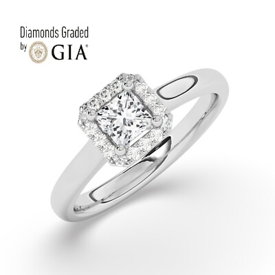 GIA, Halo 1ct Solitaire 100% Natural Princess Diamond Engagement