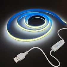 COB LED Strip Lights White 6.56Ft, 5V Dimmable LED Light Strip, Flexible USB Lig