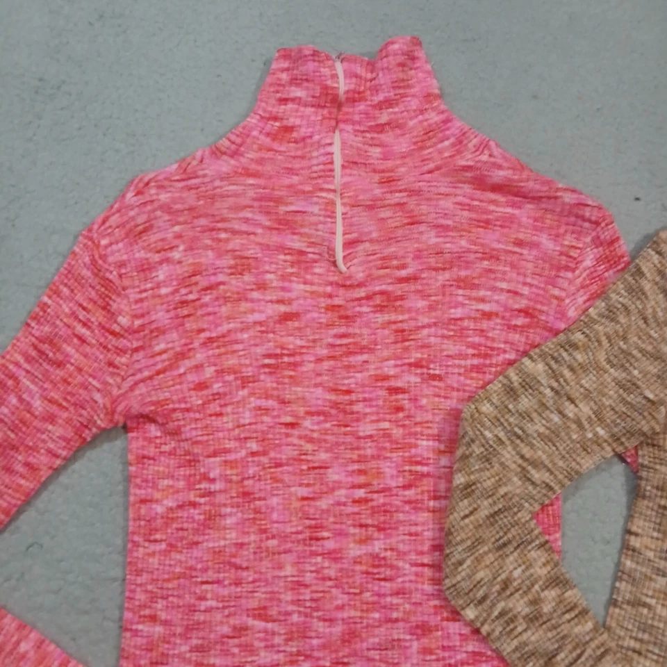 (2) Prendas para el torso vintage hechas a mano para mujer pequeño rosa marrón pulóver 1/4 cremallera elástico jog Foto 2 de 4