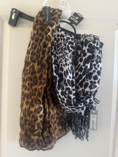 Lot of 2 Leopard Print Scarfs Apt. 9 Fringe Scarf & Animal Print Faded Glory NWT