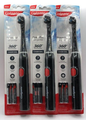 3PK Colgate 360 Advanced Charcoal ~ 3 Battery Powered Toothbrushes TTL ~ SEALED!