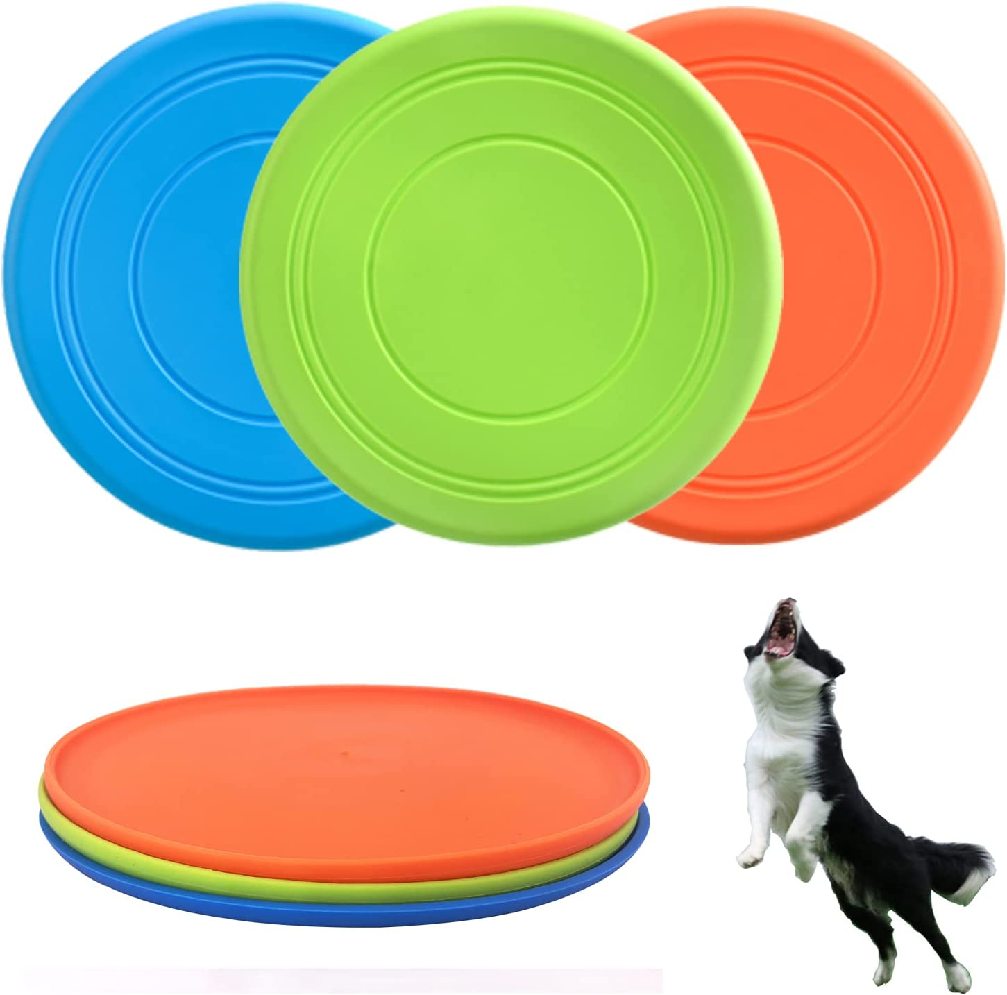Dog Flying Disc, 3 Pack Dog Flyer Dog Toy, Dog Soft Rubber Interactive Lightweig