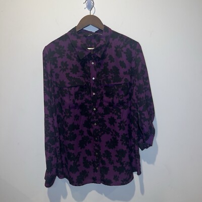 GNW Women s Size XL 2 Pocket Button Front Sheer Blouse Roll Tab Sleeve 