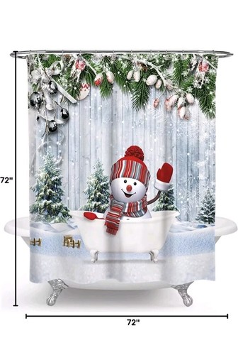 Christmas Snowman Shower Curtain Winter 72x72inch Blue And Grey Curtains Roll - Picture 4 of 4