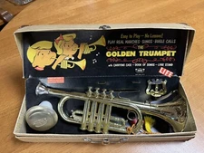 Vintage 1940s/1950 EMENEE The Golden Trumpet Musical Toy Original Case Song Book