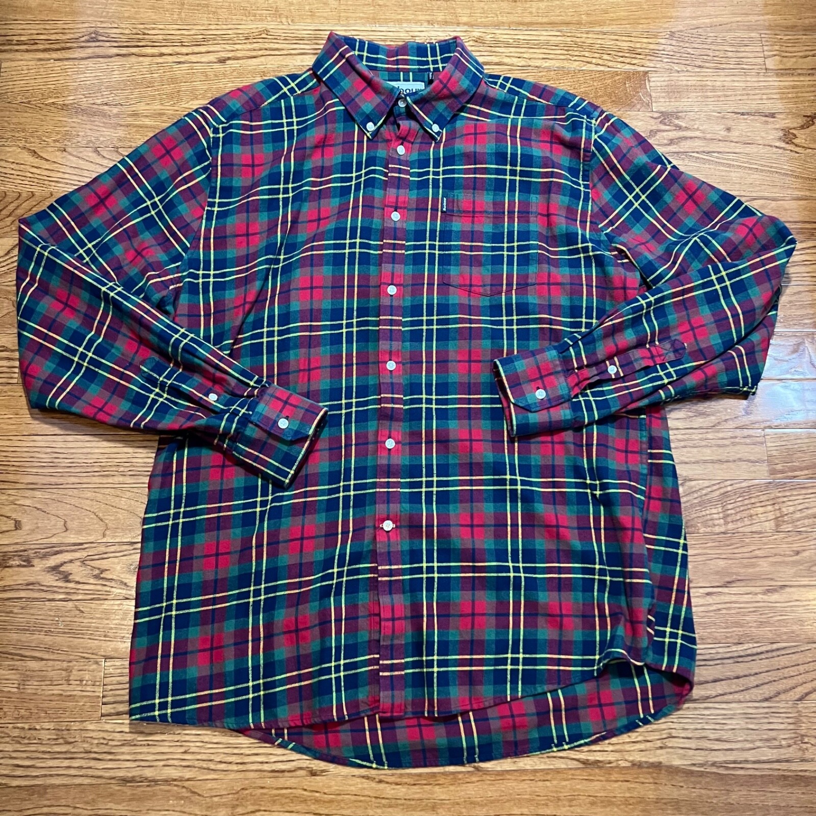 Barbour Flannel Shirt Mens Large Button Down Plaid Multicolor Pocket Tailored-image