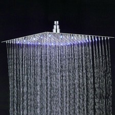 LED 16 inch Rainfall Shower Head Ultra thin Overhead Top Sprayer Brushed Nickel