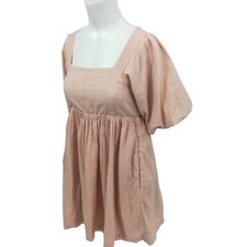 Lulus Puff Sleeve Open Back Empire Waist Babydoll Mini Dress Size S Blush Pink