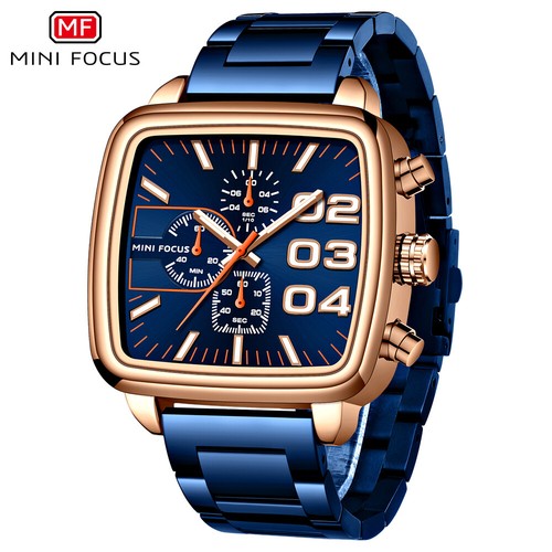 MINI FOCUS Men Rectangle Watch Luminous Wristwatch Big Number Boys Steel Watches - Picture 24 of 25