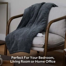 Sunbeam Throw Slate Microplush Sherpa, Electric Heated Blanket, 50” x 60”