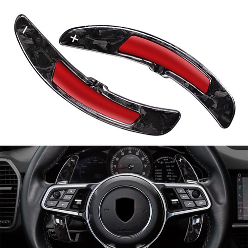 T-carbon Carbon Fiber Steering Wheel Paddle Shifter Extensions For Porsche 911, 718, Cayenne, Macan (Black)