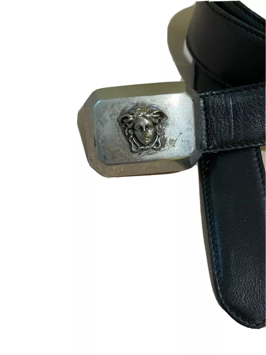 GIANNI VERSACE VINTAGE '90s MEDUSA HEAD BELT MEN SQUARE LEATHER ITALY SIZE 38